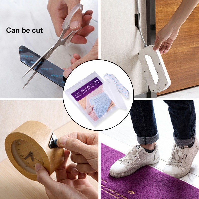 8 pcs Anti Slip Soft Mat Rug Carpet Anti Curling Rug Grippers Tape Floor Stickers - White