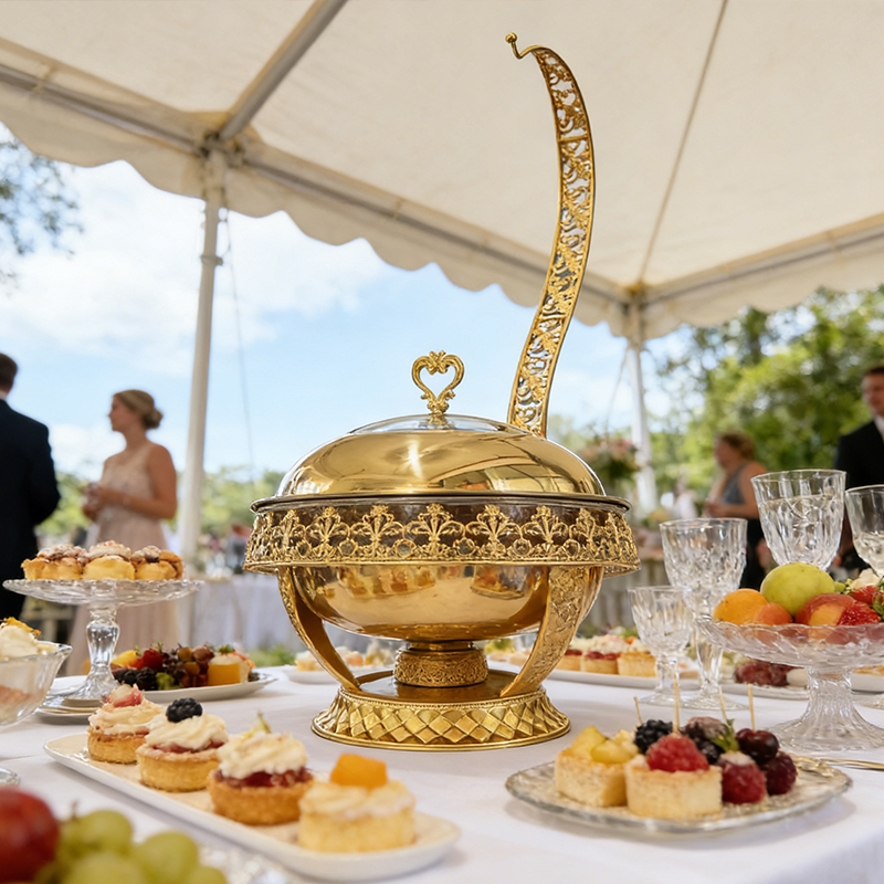 8L Buffet Banquet Chafing Dish with Glass Lid Gold Stellar Design Buffet Food Warmers Fancy Elegant Cheffing Dishes for Weddings Parties Catering