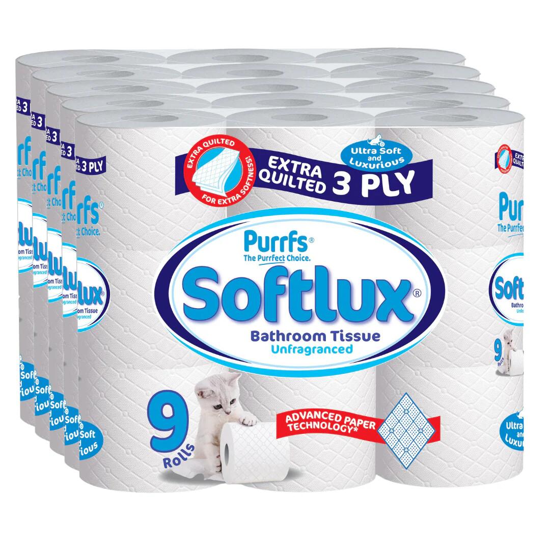 45 Rolls Softlux 3Ply Toilet Rolls Tissue Quilted super soft 2 flavor - Random Sent