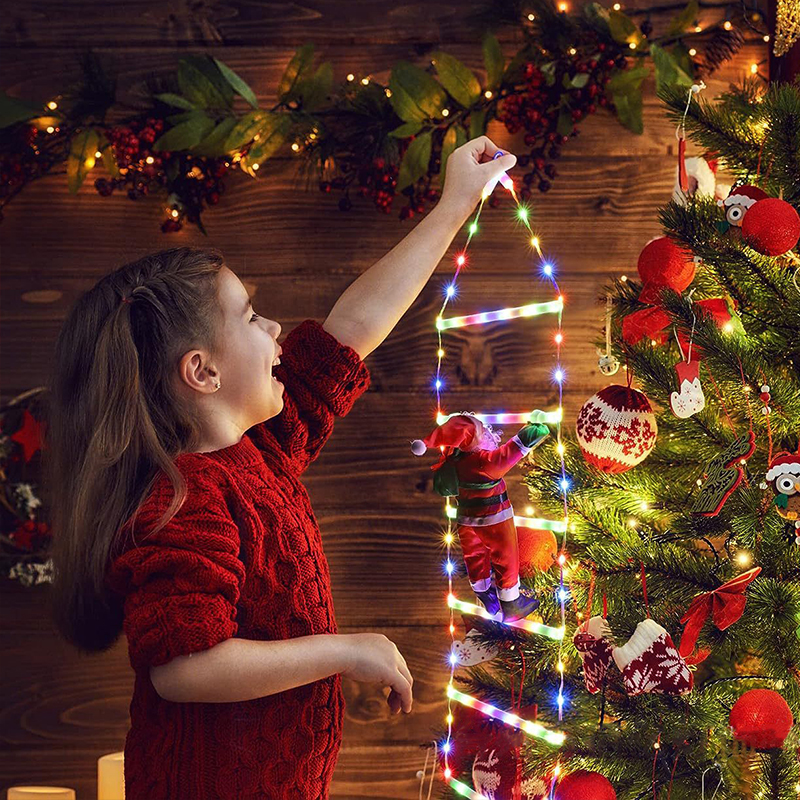 97cm Christmas Multicolour Lights Santa Claus Climbing Candy Cane Ladder