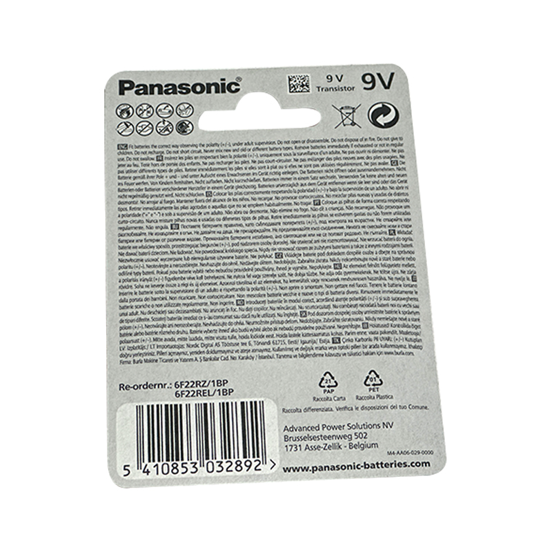 9V Battery Zinc Carbon 6F22 6LR61 MN1604 Battery