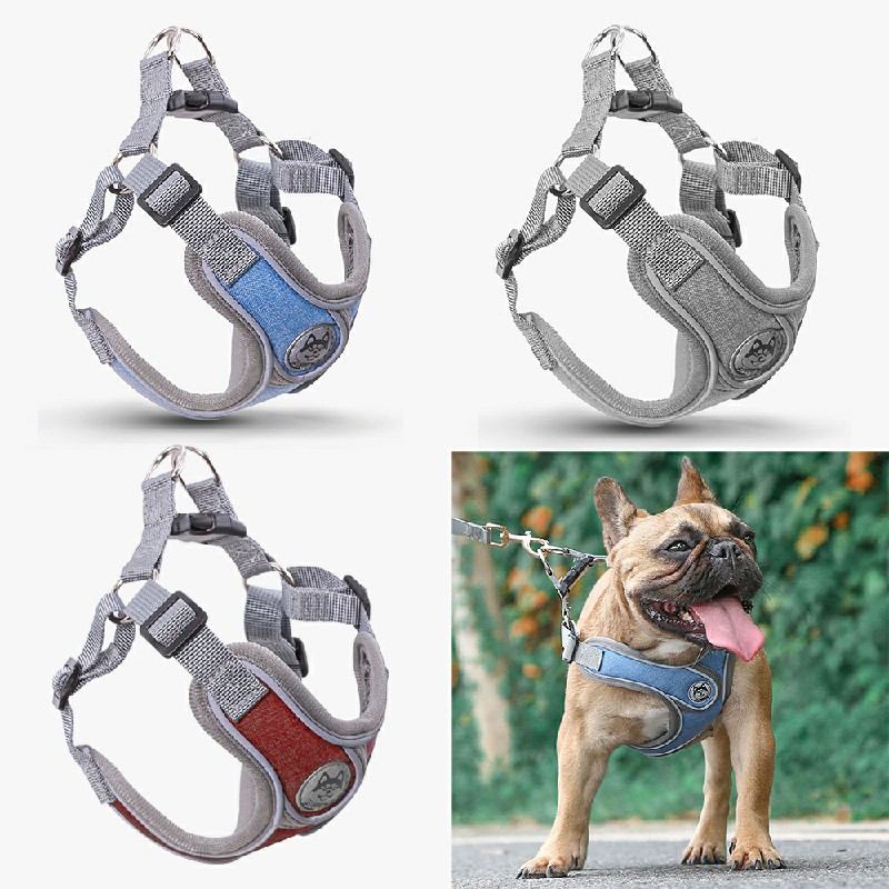 Adjustable and Breathable Dog Pet Harness Vest Padded Safety Puppy Leash Set - Blue L