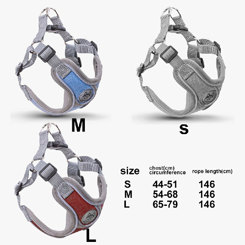 Adjustable and Breathable Dog Pet Harness Vest Padded Safety Puppy Leash Set - Blue L