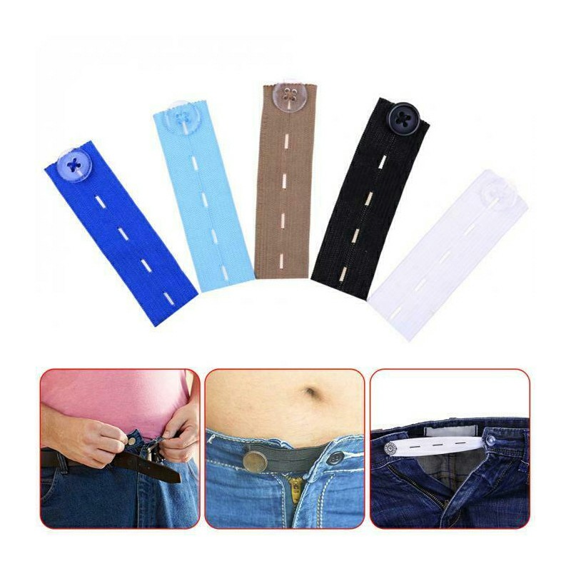Adjustable Elastic Waist Extenders with Button Waistband Expander Set for Jeans Pant Shorts Trousers - Khaki