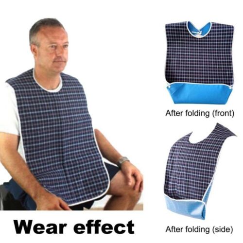 Adult Elderly Disable Mealtime Bib Clothing Protector Large Apron Waterproof - Blue