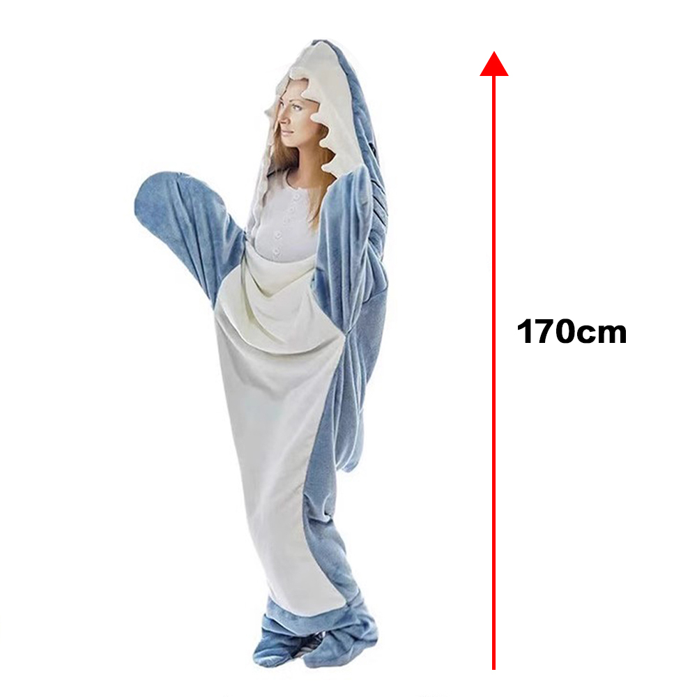 Adult Flannel Wearable Shark Blanket Hoodie Super Soft Cozy Blanket Sleeping Bag - L