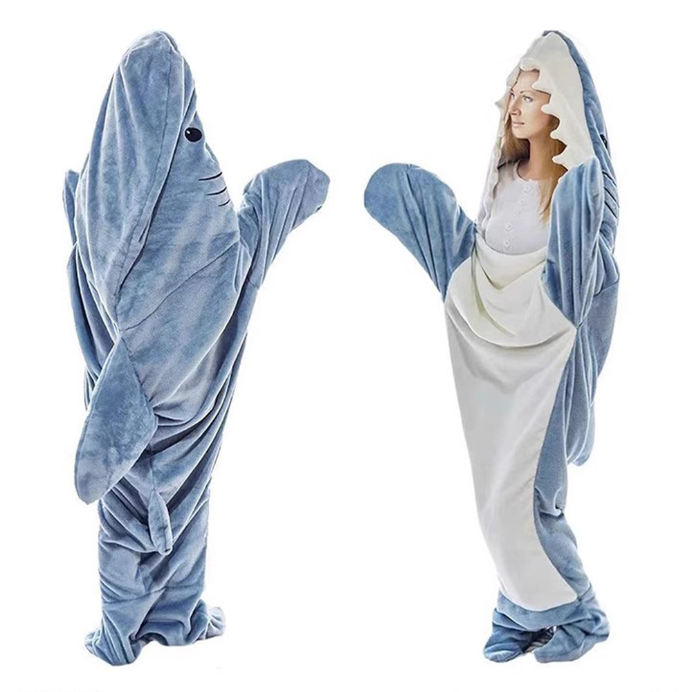 Adult Flannel Wearable Shark Blanket Hoodie Super Soft Cozy Blanket Sleeping Bag - L