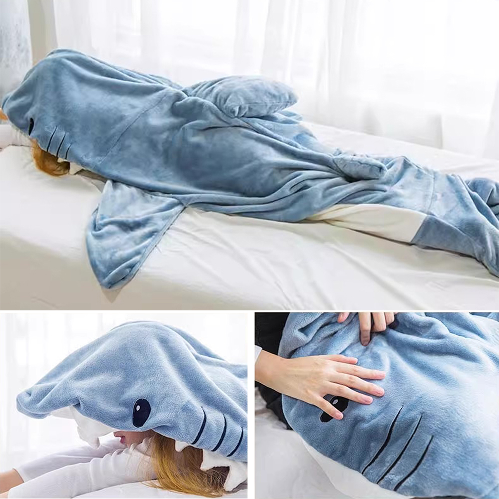 Adult Flannel Wearable Shark Blanket Hoodie Super Soft Cozy Blanket Sleeping Bag - L