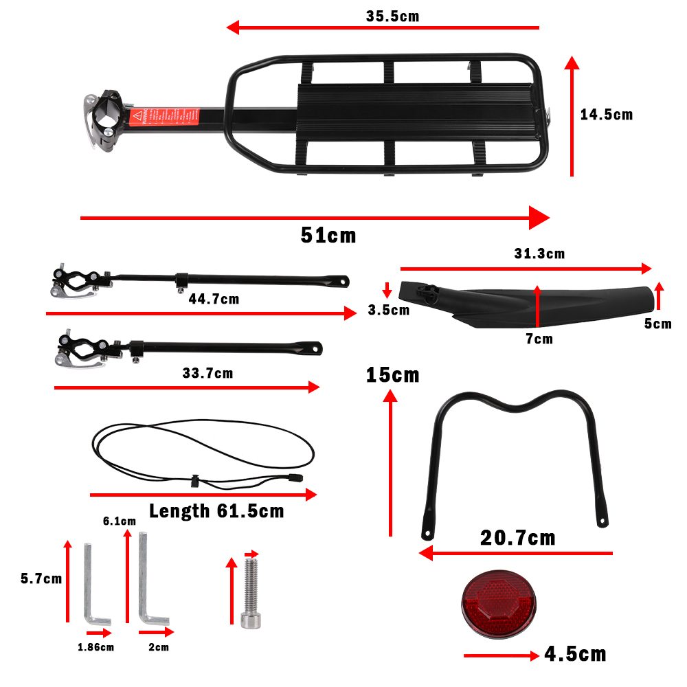 Aluminum Alloy Bicycle Rear Pannier Rack Mountain Bike Rear Carrier with Adjustable Fender