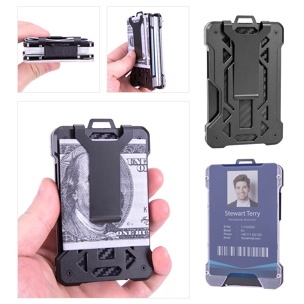 Aluminum Metal Men Card Holder Rfid Blocking Slim Clip - Black