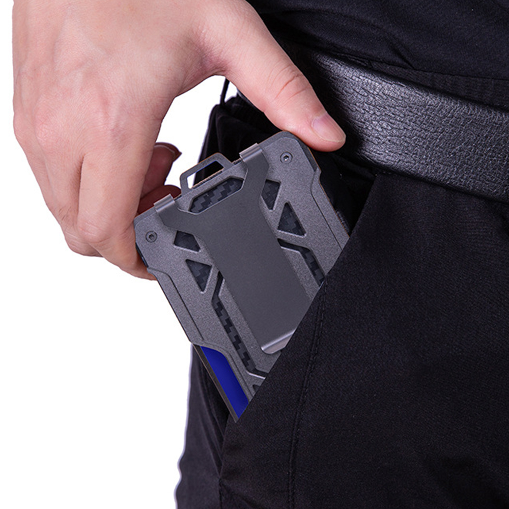 Aluminum Metal Men Card Holder Rfid Blocking Slim Clip - Black