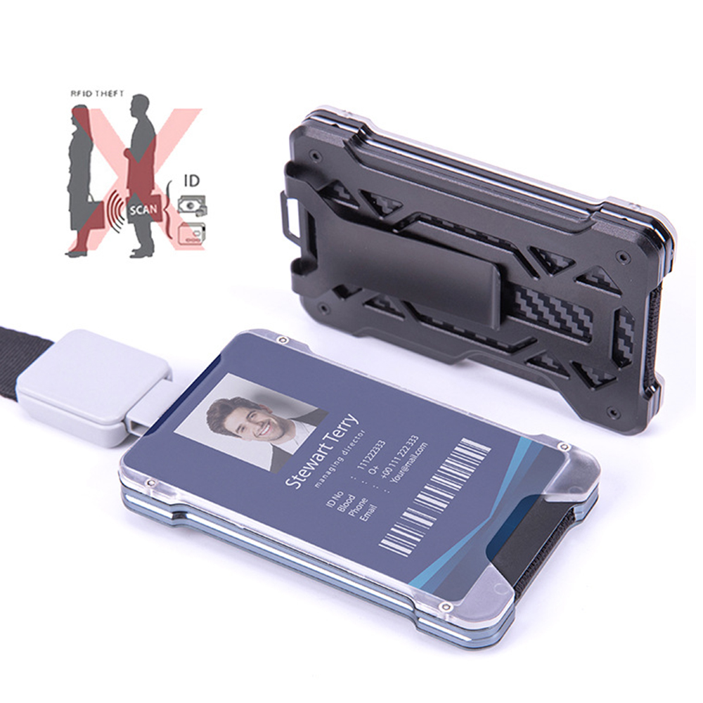 Aluminum Metal Men Card Holder Rfid Blocking Slim Clip - Black