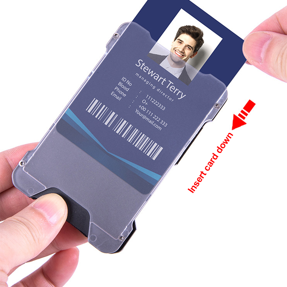 Aluminum Metal Men Card Holder Rfid Blocking Slim Clip - Black