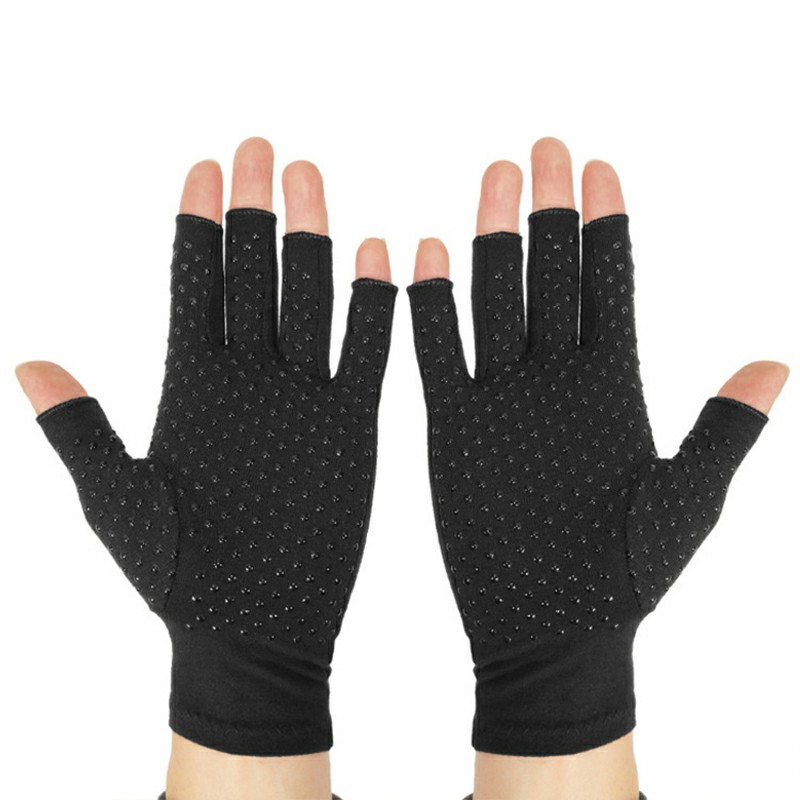 Anti Arthritis Gloves Hand Support Pain Relief Copper Finger Compression - L Black Dot