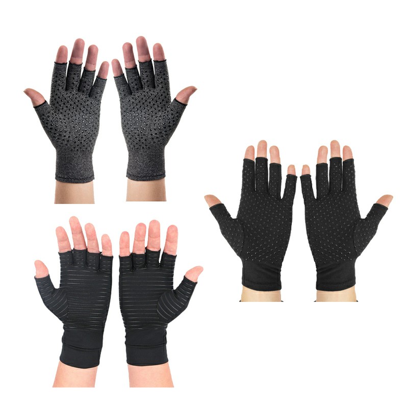 Anti Arthritis Gloves Hand Support Pain Relief Copper Finger Compression - L Black Dot