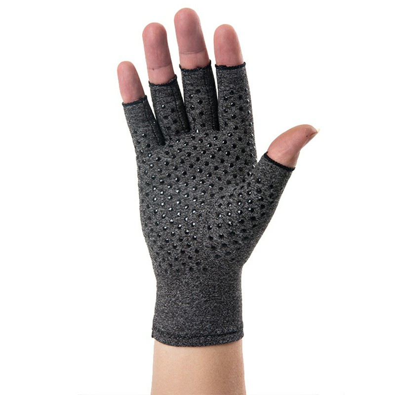 Anti Arthritis Gloves Hand Support Pain Relief Copper Finger Compression - L Black Dot