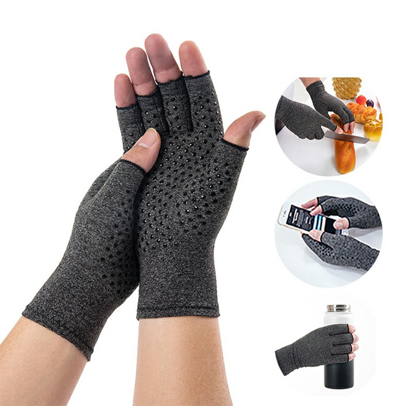 Anti Arthritis Gloves Hand Support Pain Relief Copper Finger Compression - XL Black Stripes