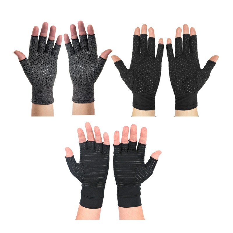Anti Arthritis Gloves Hand Support Pain Relief Copper Finger Compression - XL Black Stripes