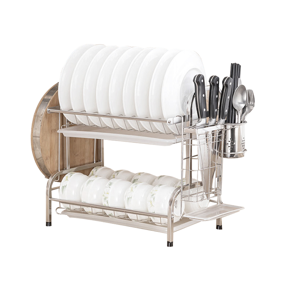 Anti Rust Dish Drainer Rack with Drip Tray Dish Rack for Kitchen - Silver