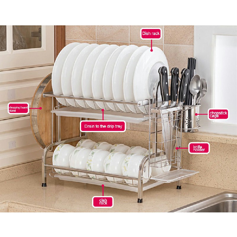 Anti Rust Dish Drainer Rack with Drip Tray Dish Rack for Kitchen - Silver