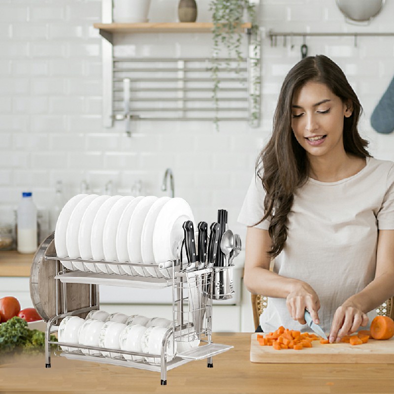 Anti Rust Dish Drainer Rack with Drip Tray Dish Rack for Kitchen - Silver