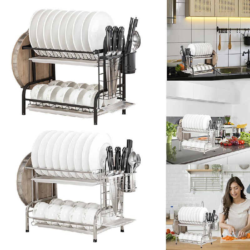 Anti Rust Dish Drainer Rack with Drip Tray Dish Rack for Kitchen - Silver