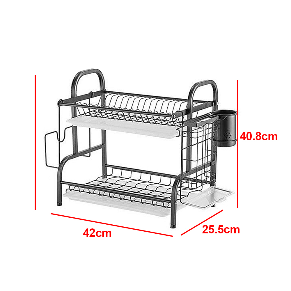 Anti Rust Dish Drainer Rack with Drip Tray Dish Rack for Kitchen - Silver