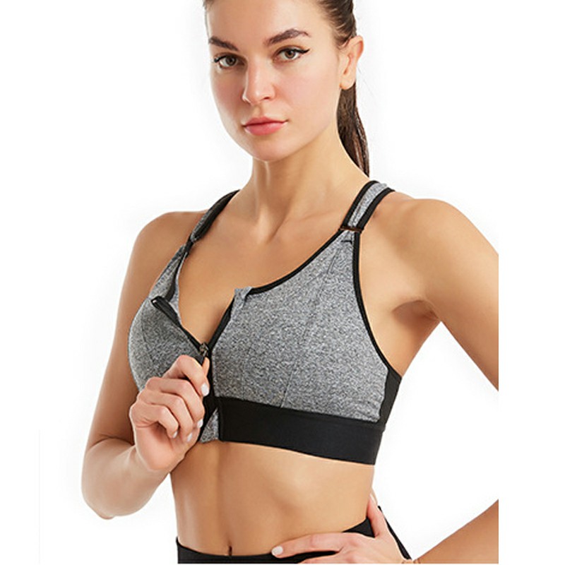 Back Closure Strappy Sports Bras Criss Cross Wireless Padded Workout Yoga Bra Tops - Grey 3XL