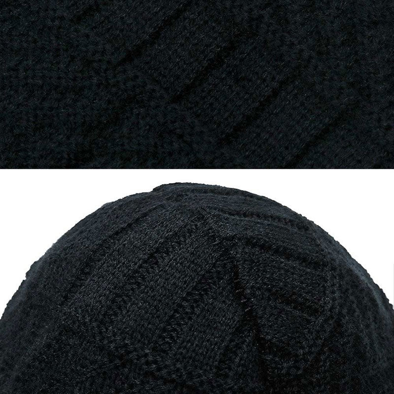 Beanie Hat Scarf Set Neck Cover Winter Warm Fleece Knitted Thick Ski Cap - Black