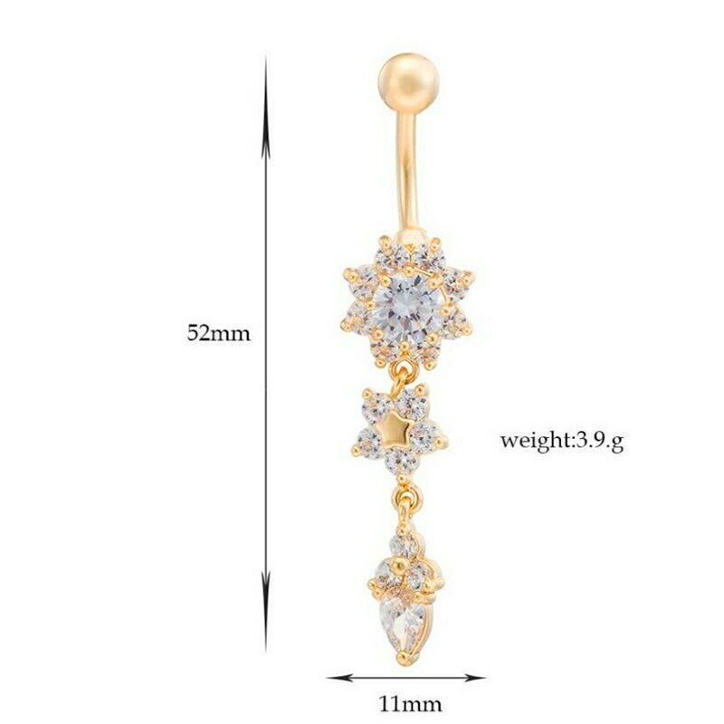 Belly Bars Navel Crystal Drop Button Ring Body Piercing Jewellery - Gold