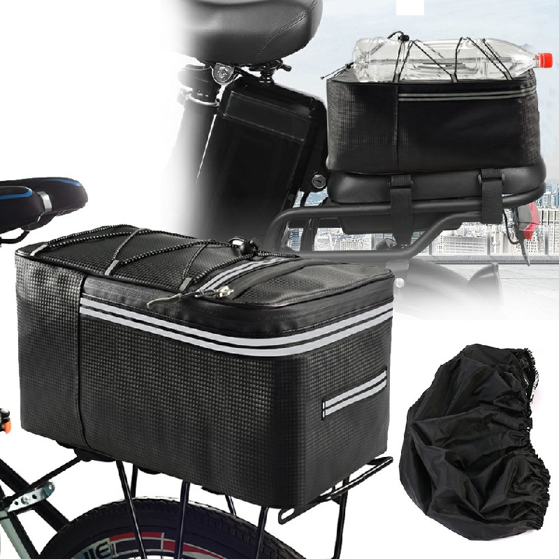 Bicycle Rear Seat Bag Waterproof Cycling Bike Pannier Reflective Rack Pack with Rain cover