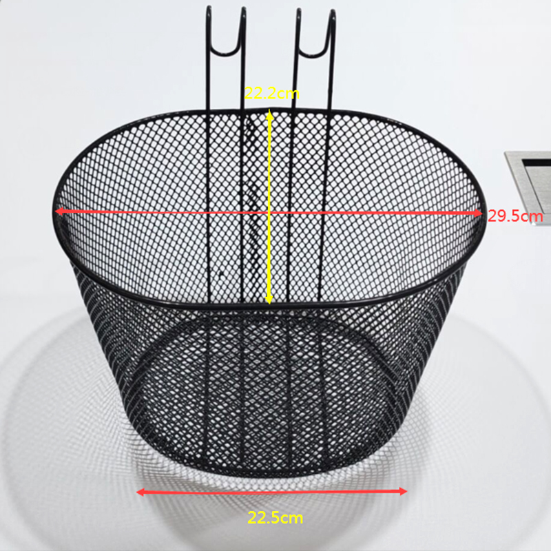 Bicycle Wire Mesh Basket Front Detachable Basket with Hooks - Black