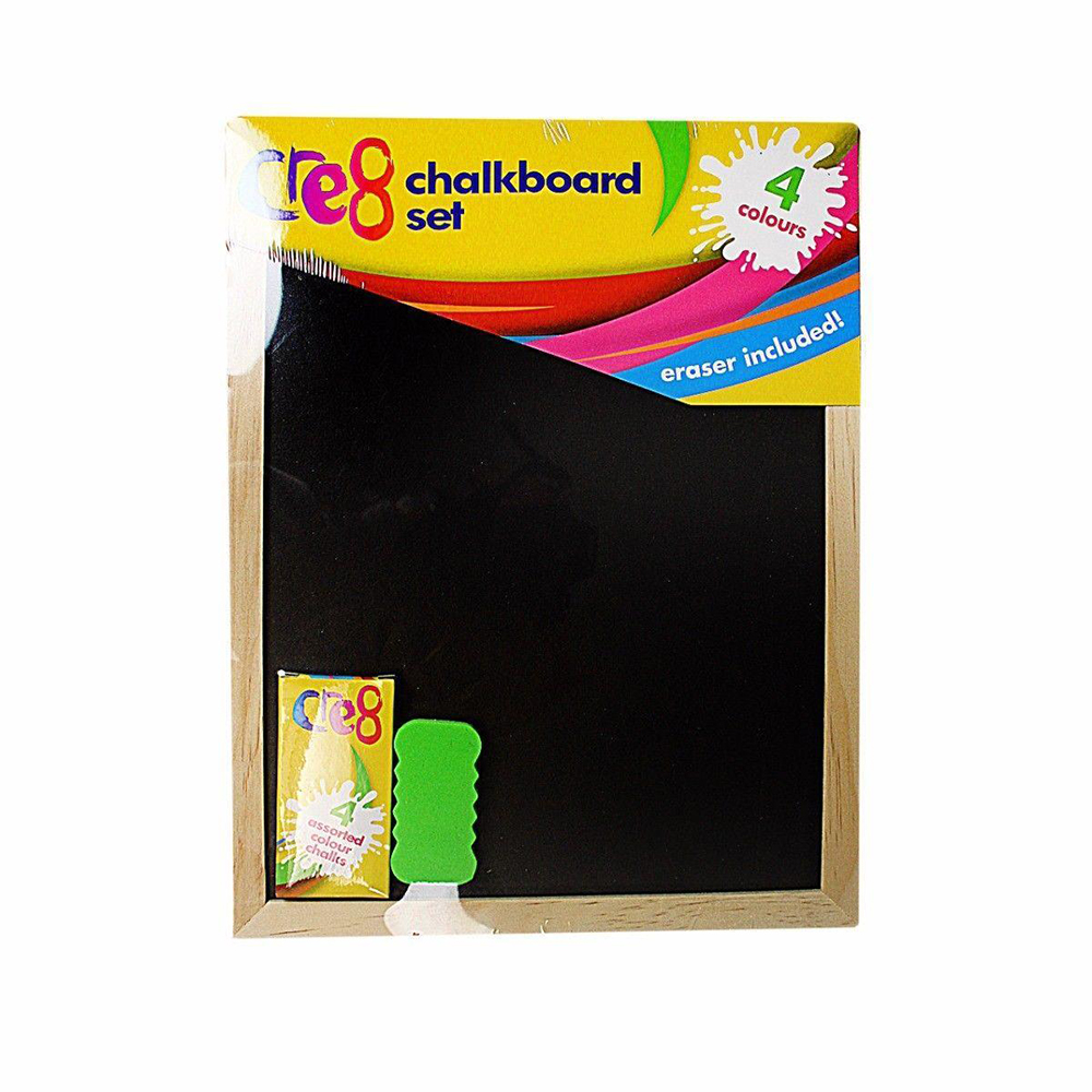 Black Chalkboard Set Includes 4 Coloured Chalks and Eraser