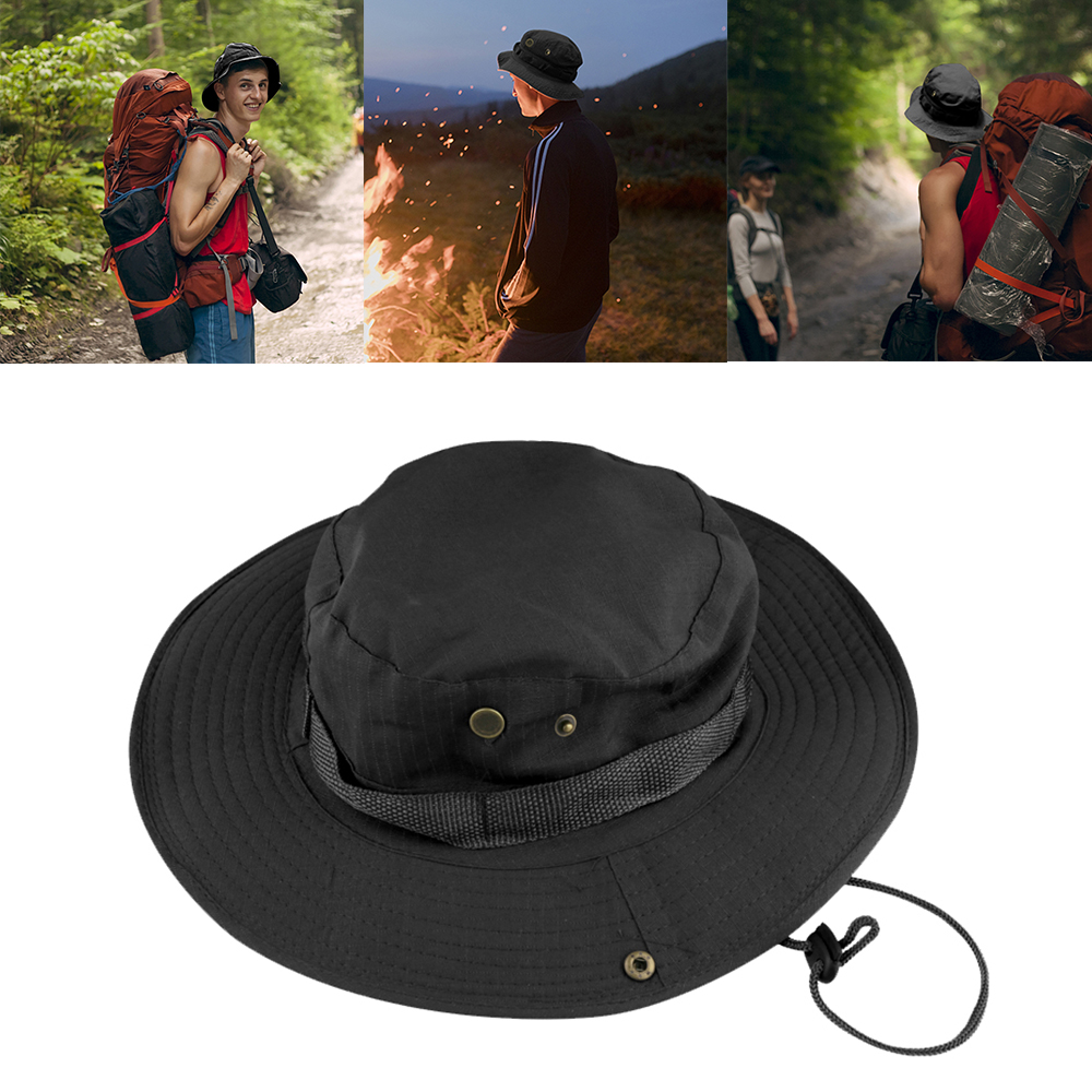 Boonie Sun Hat Bucket Cargo Safari Bush Summer Fishing Hat for Men and Women - Black