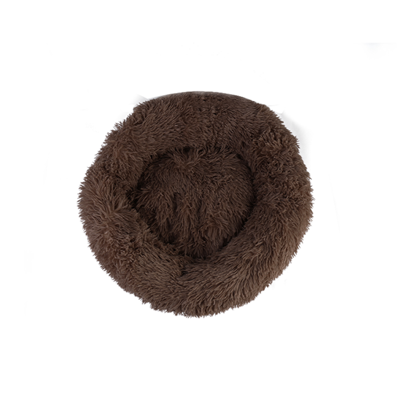 Cat Puppy Calming Plush Cushion Round Pet Bed without Zippers and Non-removable - Coffee Diameter 70cm