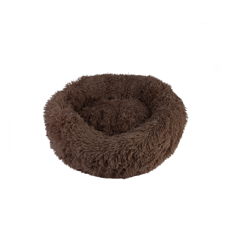 Cat Puppy Calming Plush Cushion Round Pet Bed without Zippers and Non-removable - Coffee Diameter 70cm