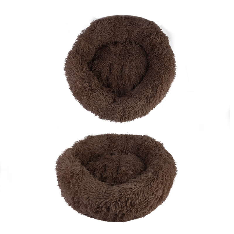 Cat Puppy Calming Plush Cushion Round Pet Bed without Zippers and Non-removable - Coffee Diameter 70cm