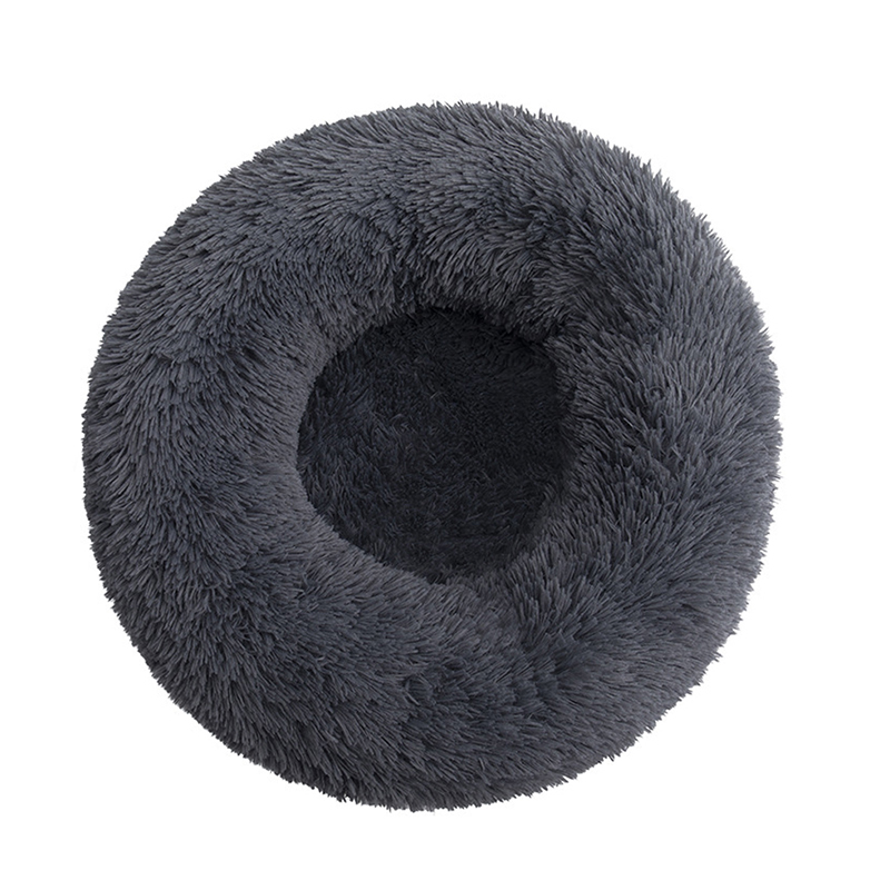 Cat Puppy Calming Plush Cushion Round Pet Bed without Zippers and Non-removable - Deep Grey Diameter 70cm