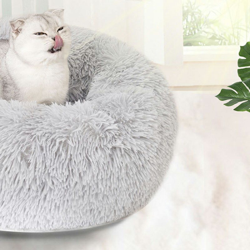 Cat Puppy Calming Plush Cushion Round Pet Bed without Zippers and Non-removable - Grey Diameter 70cm
