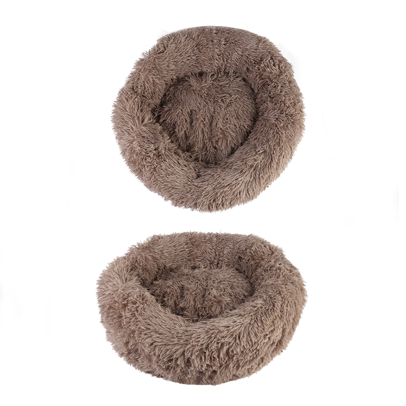 Cat Puppy Calming Plush Cushion Round Pet Bed without Zippers and Non-removable - Khaki Diameter 80cm