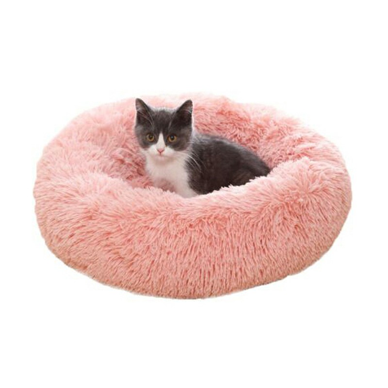 Cat Puppy Calming Plush Cushion Round Pet Bed without Zippers and Non-removable - Pink Diameter 80cm