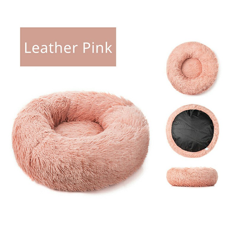 Cat Puppy Calming Plush Cushion Round Pet Bed without Zippers and Non-removable - Pink Diameter 80cm