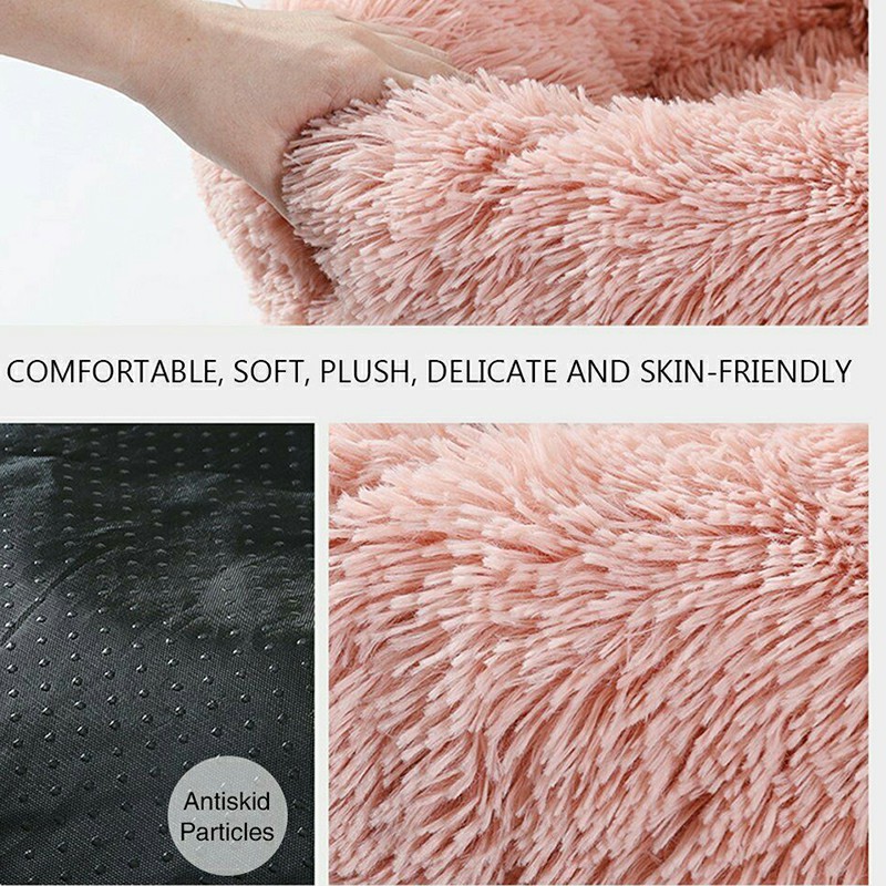 Cat Puppy Calming Plush Cushion Round Pet Bed without Zippers and Non-removable - Pink Diameter 80cm