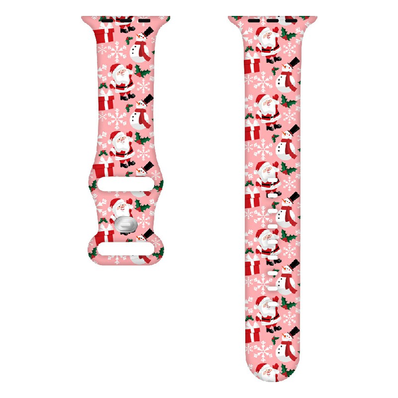 Christmas Silicone Sport Band Wrist Strap Pattern Pink Snow Man for iWatch 42/44/45mm