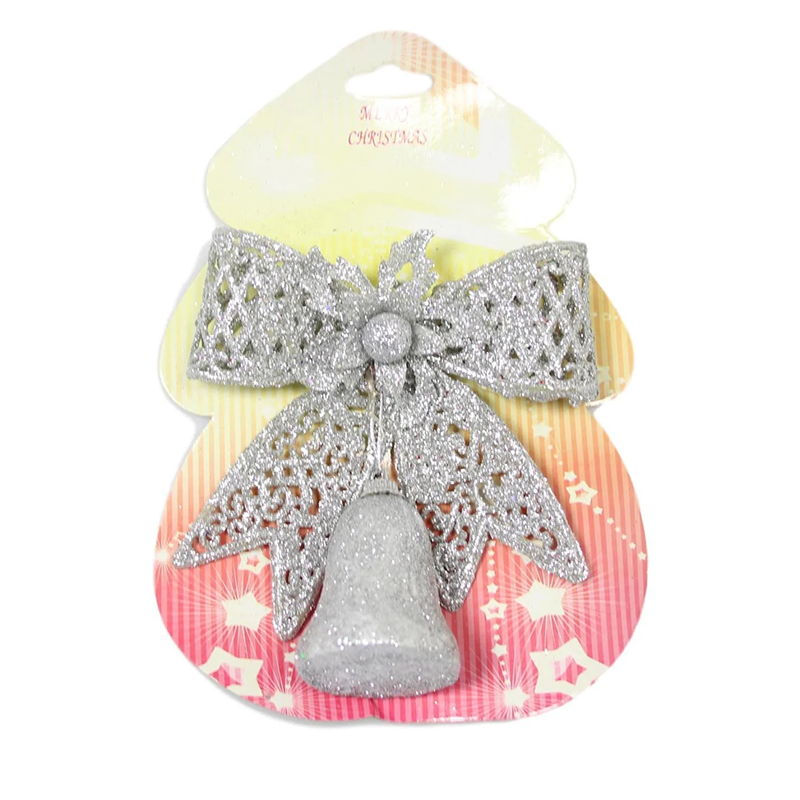 Christmas Tree Decoration Glitter Bow with Bell 15cm Assorted Sent