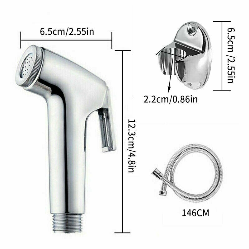 Chrome Muslim Shower Head and Hose Bidet Spray Tap for Toilet Hygienic