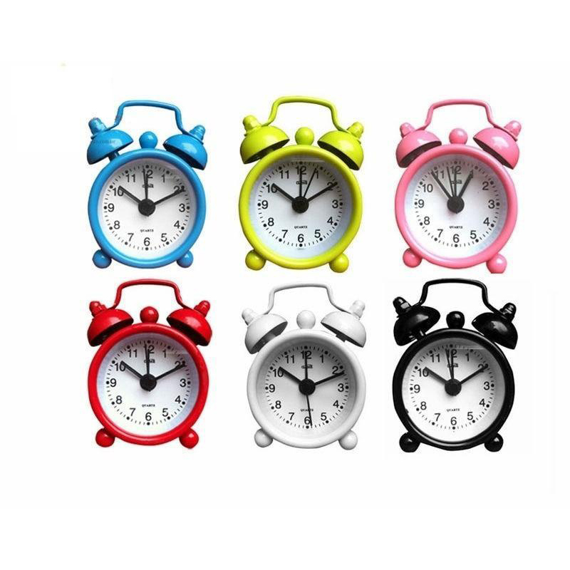 Classic Double Bell Mini Alarm Clock Quartz Movement Bedside Analog Clock - Black