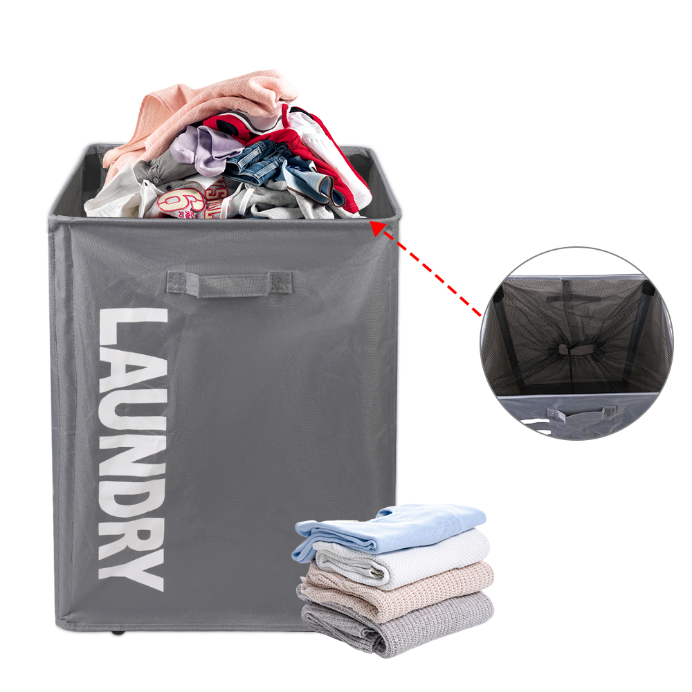 Collapsible Laundry Basket on Wheels Washing Clothes Bin Slim Rolling Hamper - Grey