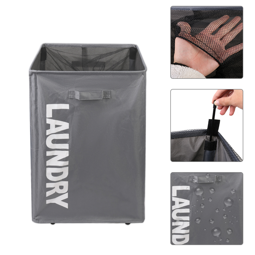 Collapsible Laundry Basket on Wheels Washing Clothes Bin Slim Rolling Hamper - Grey