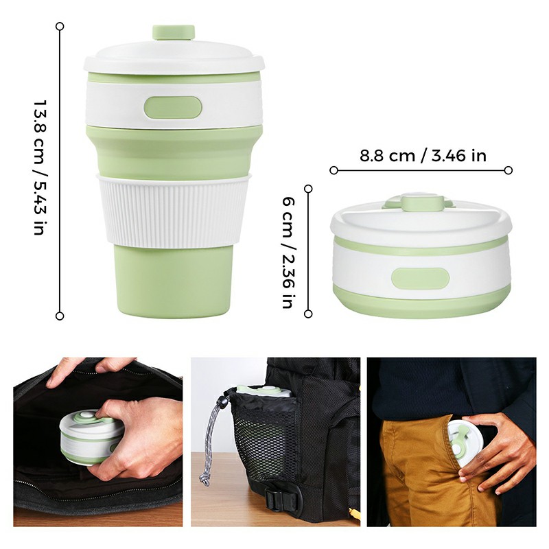 Collapsible Silicone Telescopic Water Bottle Foldable Portable Leakproof Cup - Green